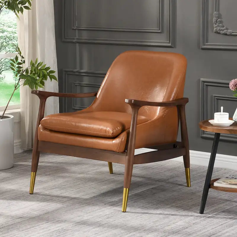 Brown 29.2 Faux Leather Lounge Chair with Tapered Legs