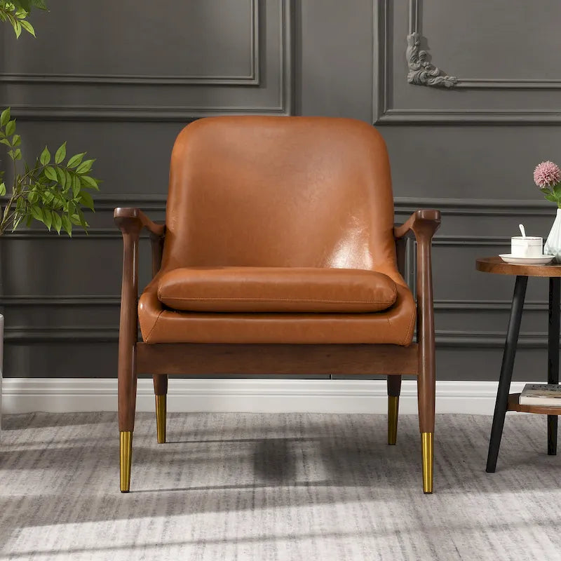 Brown 29.2 Faux Leather Lounge Chair with Tapered Legs