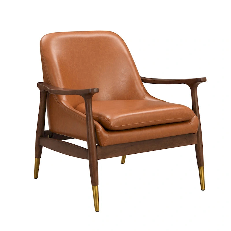 Brown 29.2 Faux Leather Lounge Chair with Tapered Legs