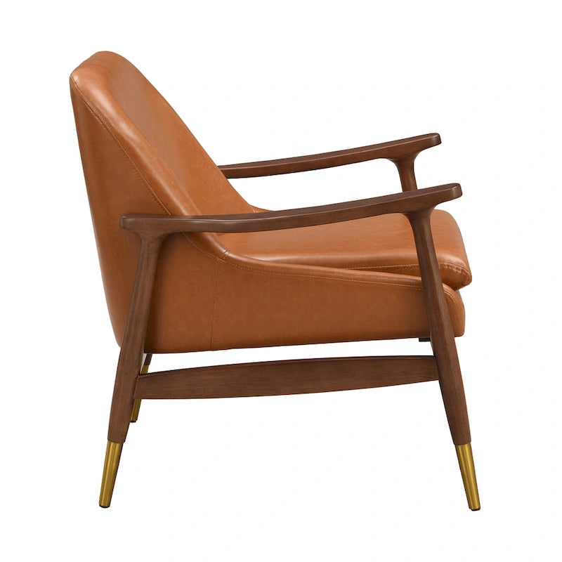 Brown 29.2 Faux Leather Lounge Chair with Tapered Legs