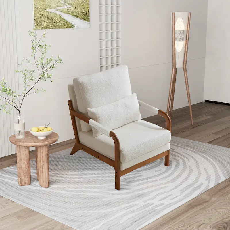 Modern Teddy Fabric Accent Chair, Wood Frame Armchair for Living Room