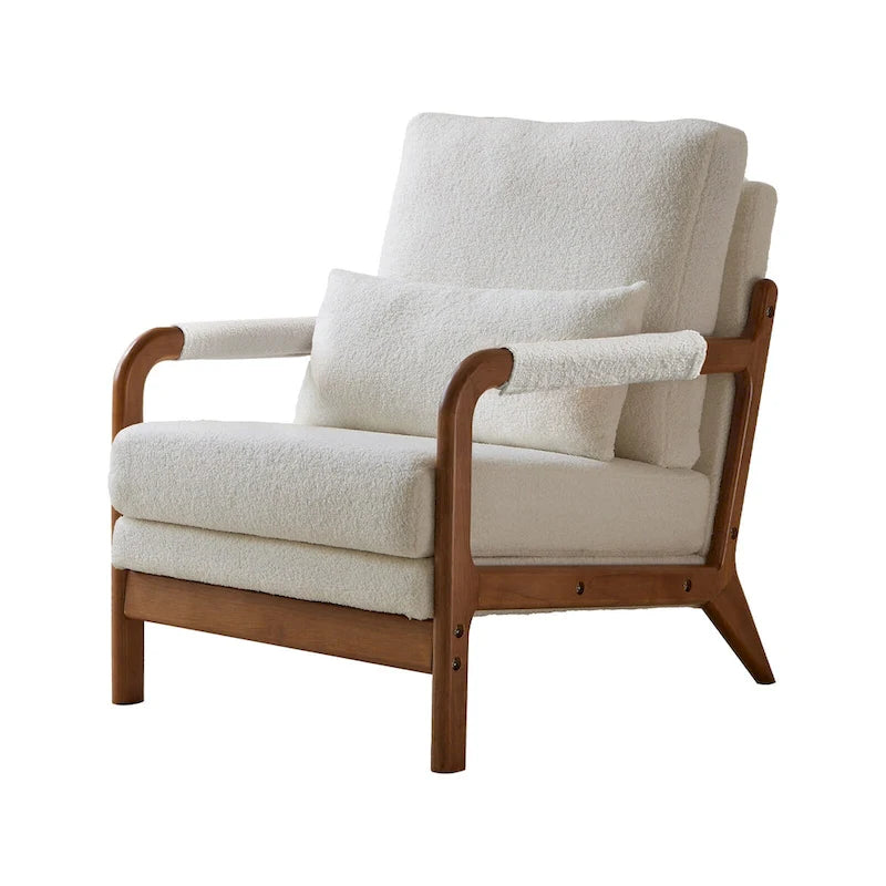 Modern Teddy Fabric Accent Chair, Wood Frame Armchair for Living Room
