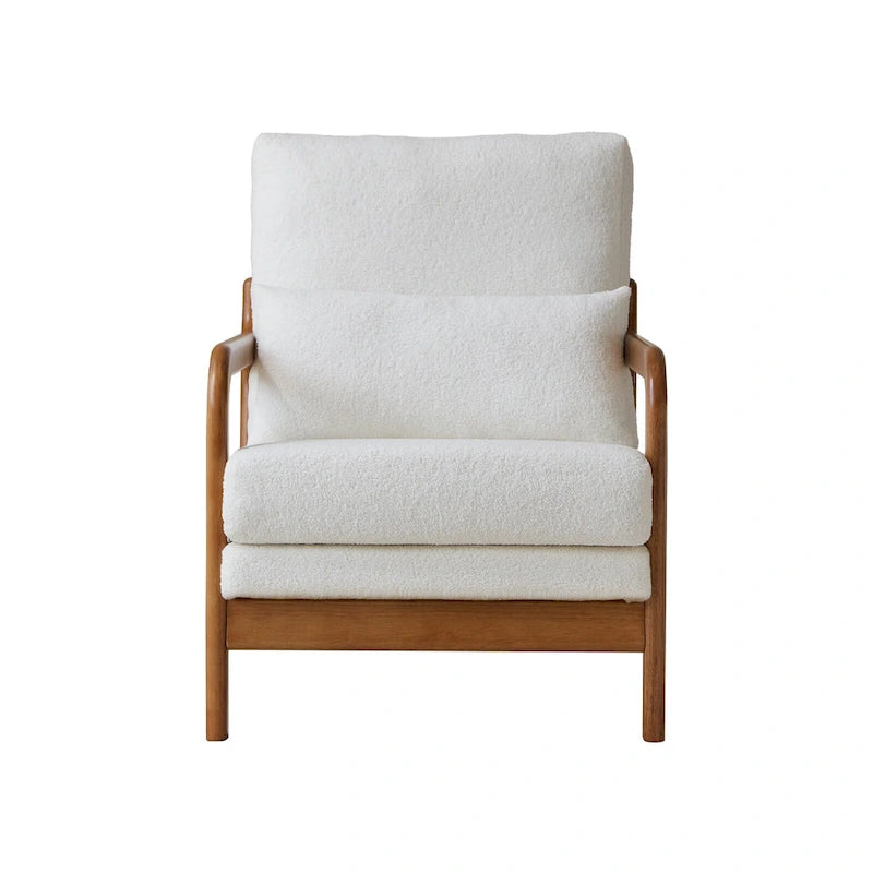 Modern Teddy Fabric Accent Chair, Wood Frame Armchair for Living Room