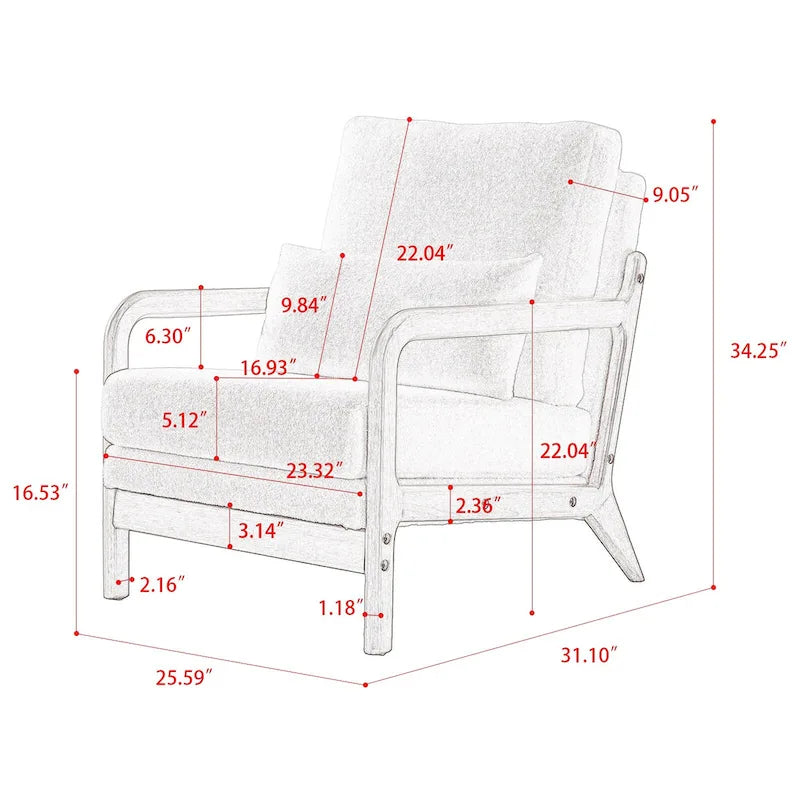 Modern Teddy Fabric Accent Chair, Wood Frame Armchair for Living Room