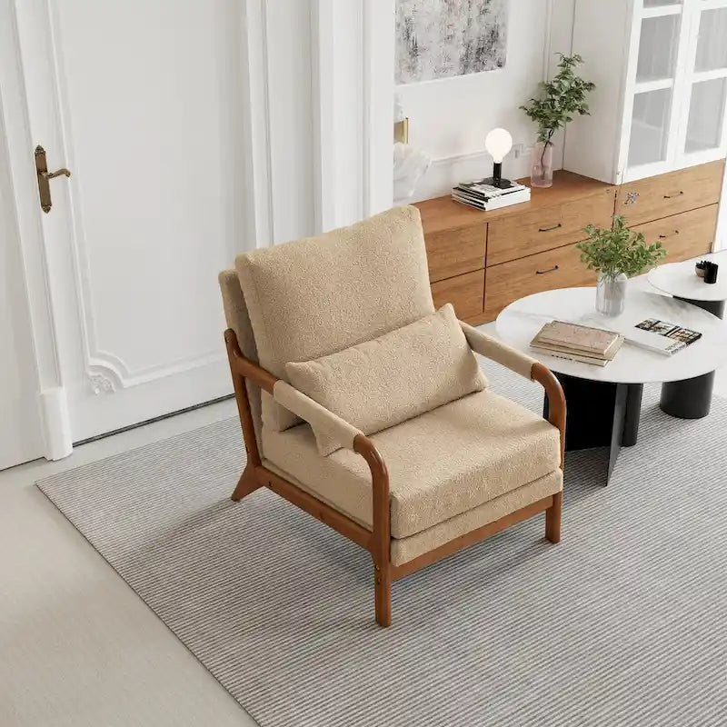 Modern Teddy Fabric Accent Chair, Wood Frame Armchair for Living Room