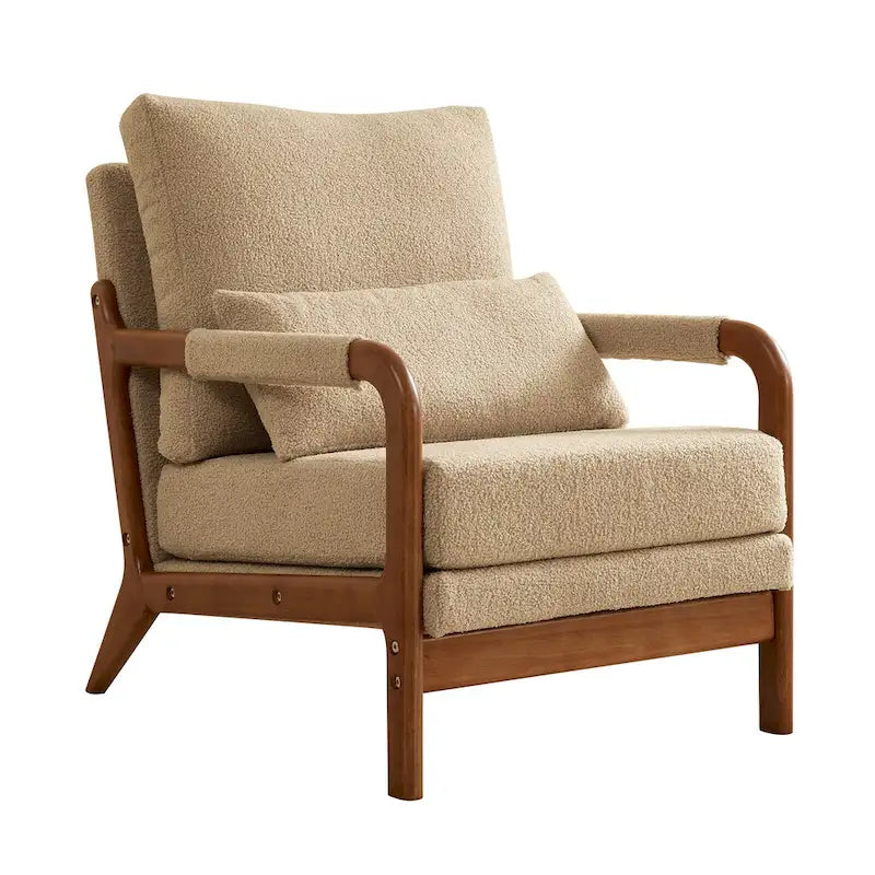 Modern Teddy Fabric Accent Chair, Wood Frame Armchair for Living Room