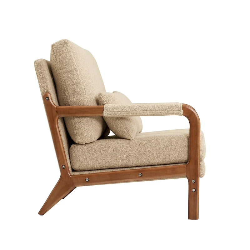 Modern Teddy Fabric Accent Chair, Wood Frame Armchair for Living Room