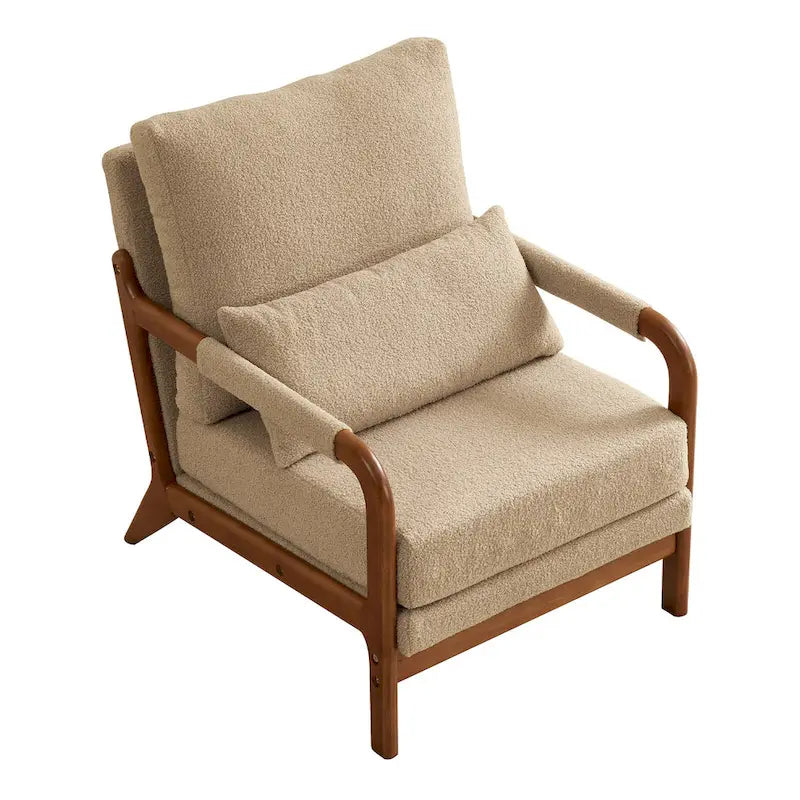 Modern Teddy Fabric Accent Chair, Wood Frame Armchair for Living Room