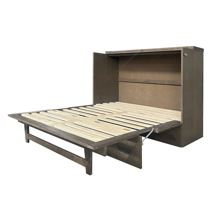 Farmhouse Style Full Size Cabinet Murphy Bed with Charging Station and Large Storage Drawer