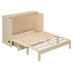 Cama de Parede Murphy de Tamanho Normal com Gavetas de Armazenamento, Carregamento USB e Design em Rattan