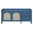 Storage Bench with Cushion, 2 Drawers and Rattan Doors