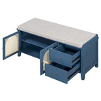 Storage Bench with Cushion, 2 Drawers and Rattan Doors