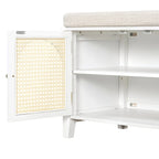 Storage Bench with Cushion, 2 Drawers and Rattan Doors
