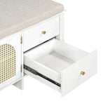 Storage Bench with Cushion, 2 Drawers and Rattan Doors