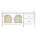 Storage Bench with Cushion, 2 Drawers and Rattan Doors