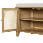 Storage Bench with Cushion, 2 Drawers and Rattan Doors