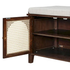 Storage Bench with Cushion, 2 Drawers and Rattan Doors