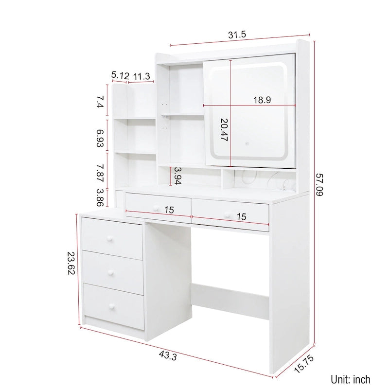 Makeup Vanity Desk with Mirror and Lights