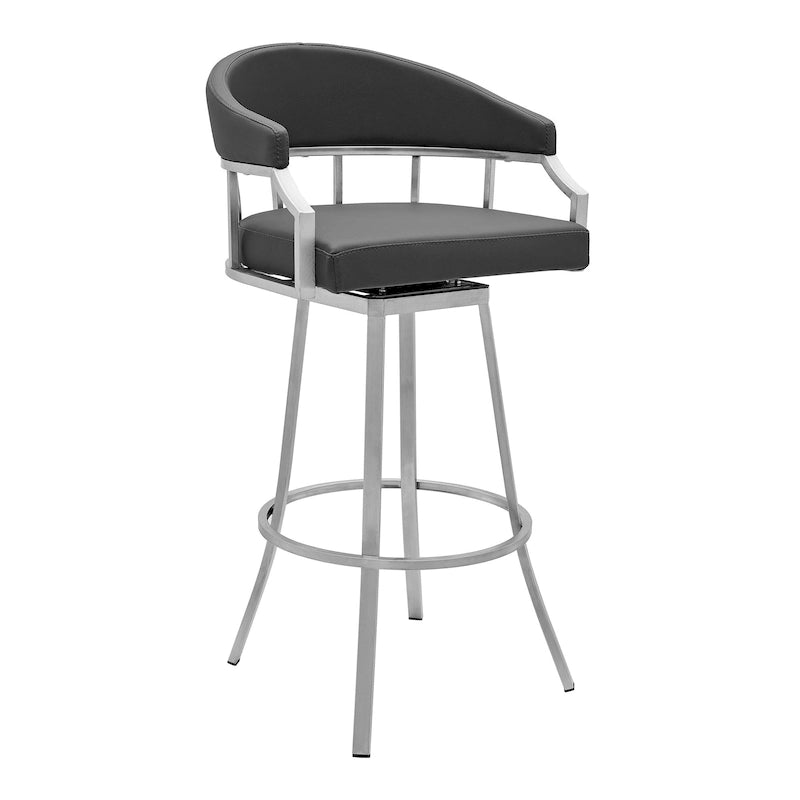 Faux Leather Swivel Bar Chair with Iron Frame and Footrest