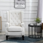High Back Button Tufted Accent Chair with Eucalyptus Wood Legs