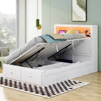 Cama de Plataforma de Casal com Cabeceira LED de Arrumação e Gavetas