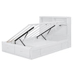 Cama de Plataforma de Casal com Cabeceira LED de Arrumação e Gavetas