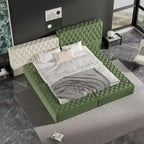 Cama de Plataforma Estofada King com Arrumação e Linhas Curvas