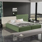 Cama de Plataforma Estofada King com Arrumação e Linhas Curvas
