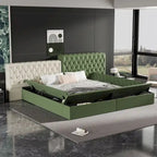 Cama de Plataforma Estofada King com Arrumação e Linhas Curvas
