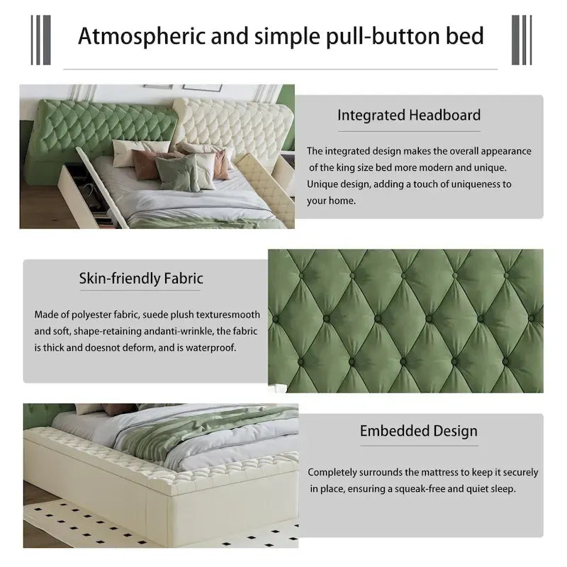 King Special-shaped Upholstered Platform Bed with Storage