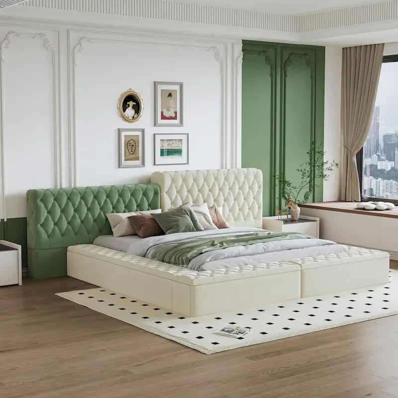 King Special-shaped Upholstered Platform Bed with Storage