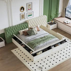 Cama de Plataforma Estofada King com Arrumação e Linhas Curvas