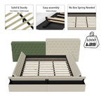 Cama de Plataforma Estofada King com Arrumação e Linhas Curvas