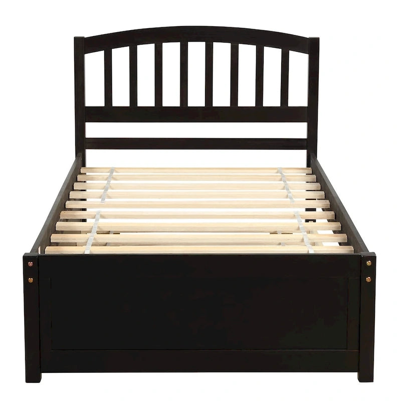 Twin Pine Platform Bed with Trundle & Slat Headboard