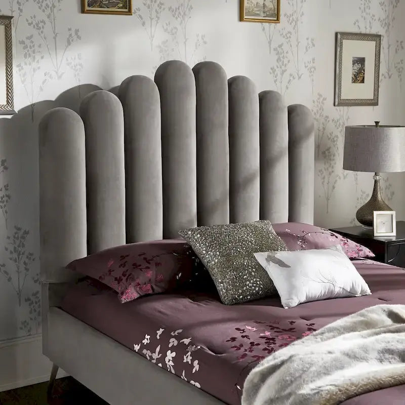 Art Deco Velvet Upholstered Platform Bed