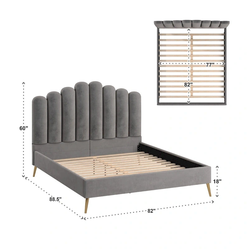 Art Deco Velvet Upholstered Platform Bed