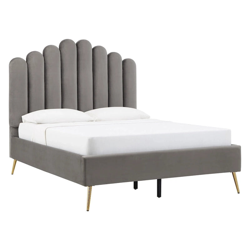 Art Deco Velvet Upholstered Platform Bed