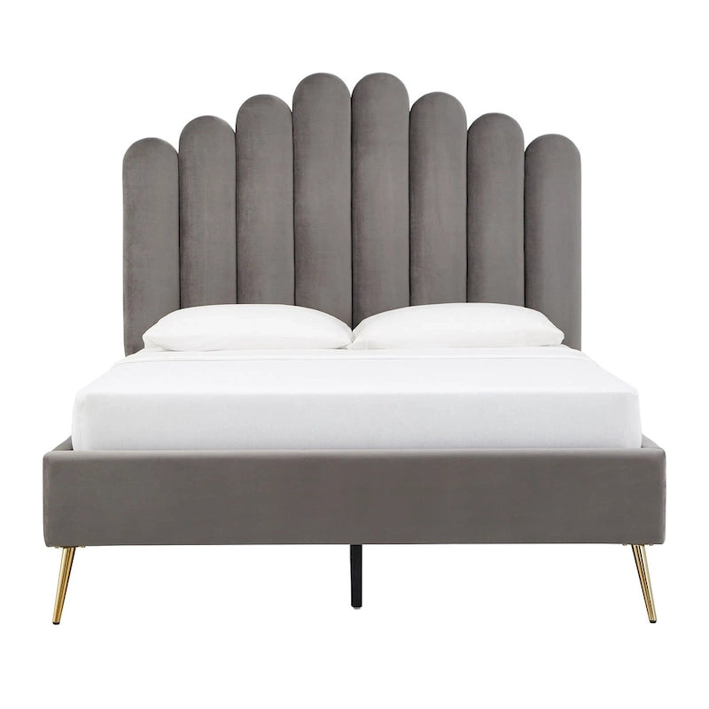 Art Deco Velvet Upholstered Platform Bed