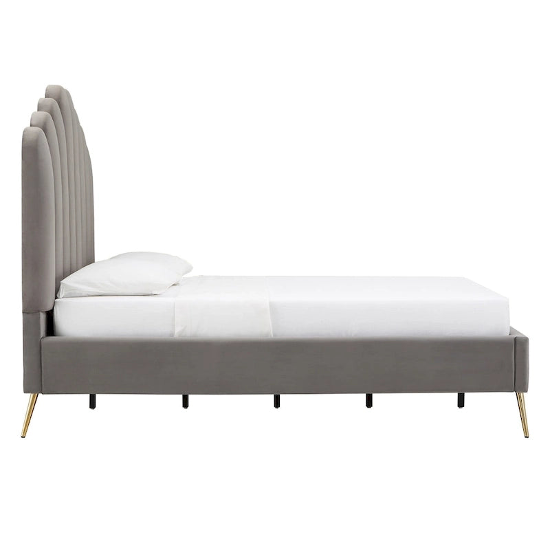 Art Deco Velvet Upholstered Platform Bed
