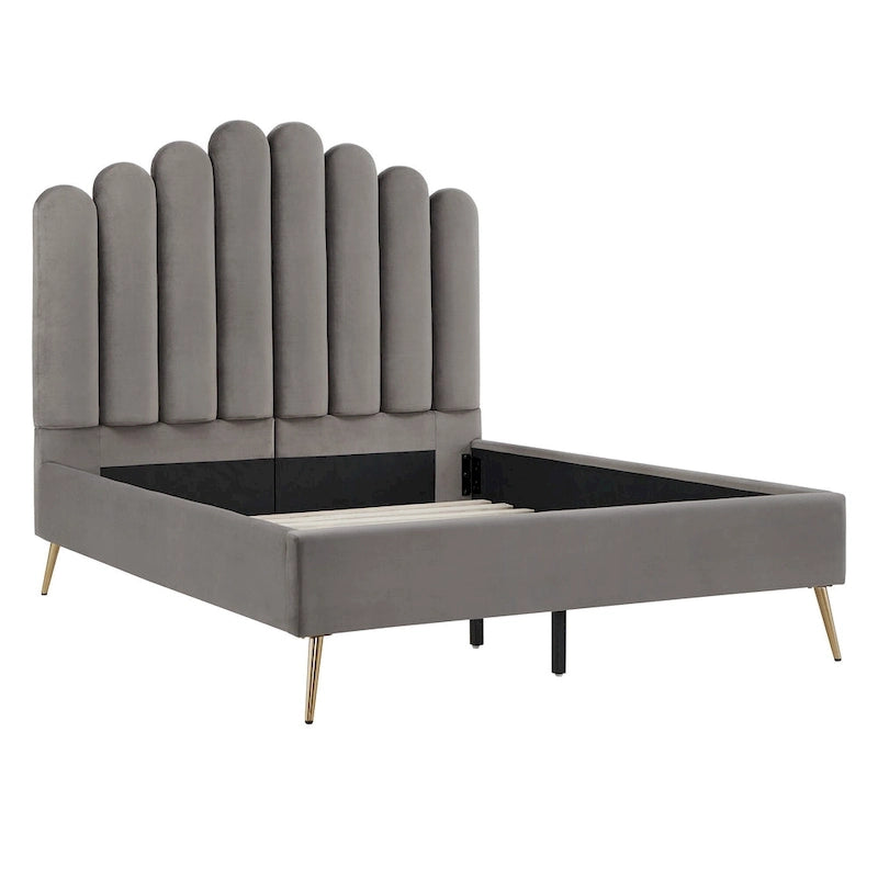 Art Deco Velvet Upholstered Platform Bed