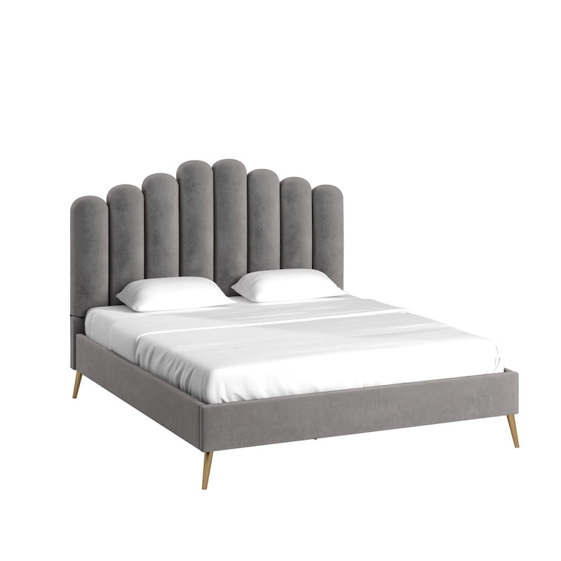 Art Deco Velvet Upholstered Platform Bed