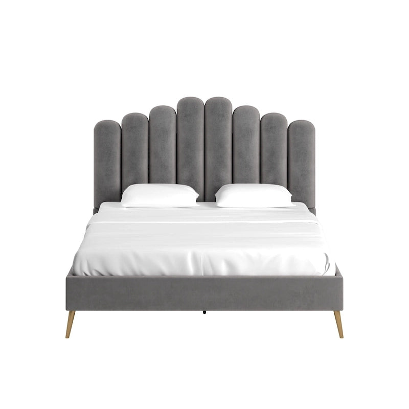 Art Deco Velvet Upholstered Platform Bed