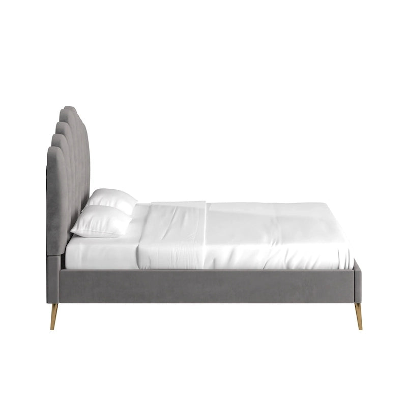 Art Deco Velvet Upholstered Platform Bed