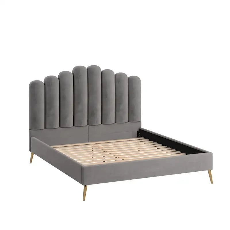 Art Deco Velvet Upholstered Platform Bed