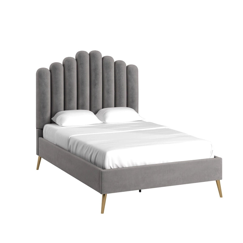 Art Deco Velvet Upholstered Platform Bed