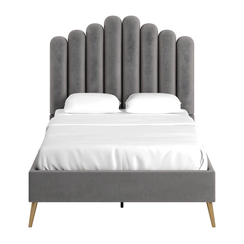Art Deco Velvet Upholstered Platform Bed