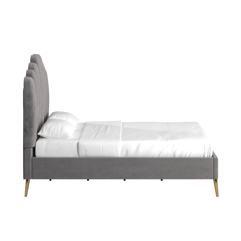 Art Deco Velvet Upholstered Platform Bed