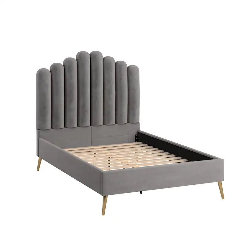 Art Deco Velvet Upholstered Platform Bed