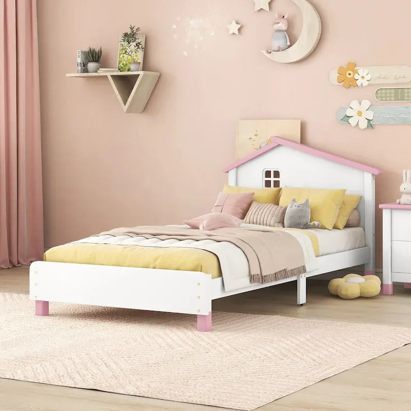Cama de Solteiro em Madeira de Tamanho Normal com Design Moderno de Meados do Século