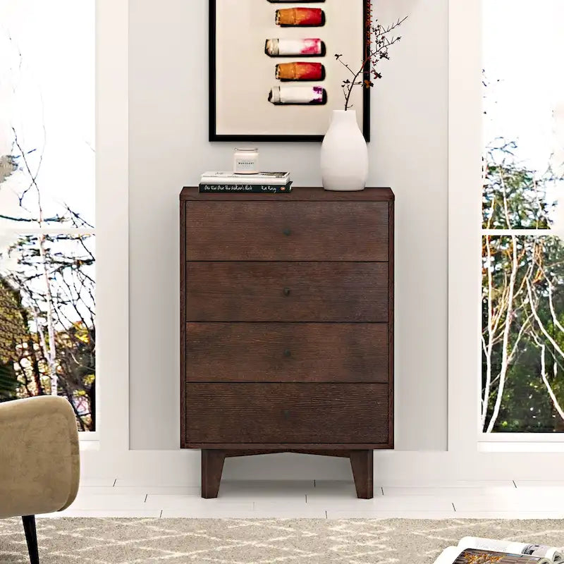 Auburn Brown Solid Wood Dresser with Retro Handle